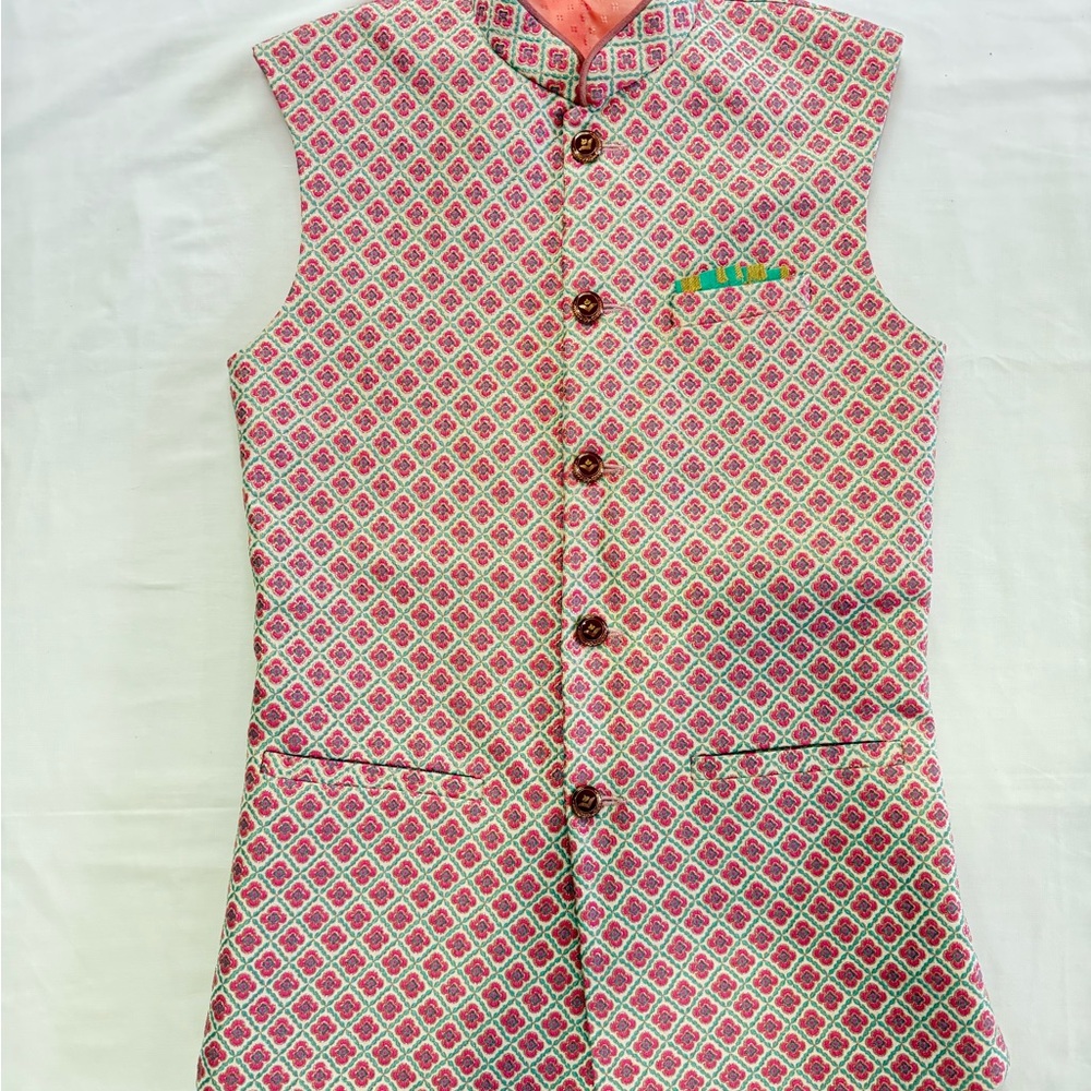 Indian attire (Koti),  pink and mint green patterned